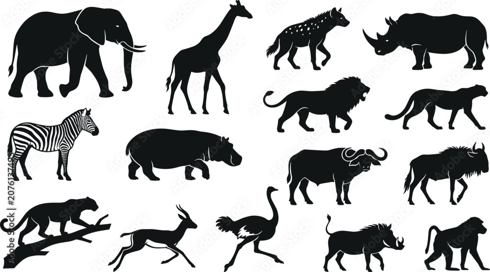 Fototapeta premium African Safari Animals Silhouette Collection
