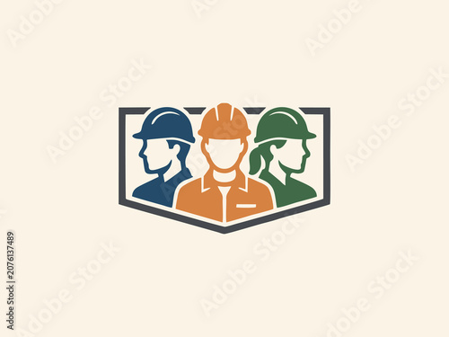 Construction Worker Engineering Team Safety Shield Logo Vector