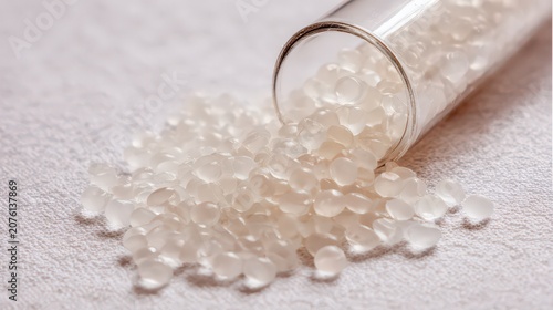 試験管からこぼれたプラスチックペレット