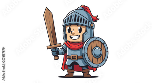Cute Cartoon Knight Character with Sword and Shield