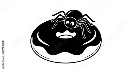 Cute Cartoon Spider Crawling on a Glazed Donut