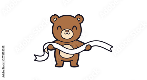 Cute Cartoon Teddy Bear Holding a Blank Banner