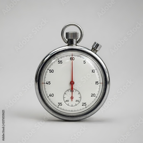 Closeup of a classic mechanical stopwatch on a plain background