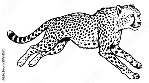 Canvas Print Vintage cheetah illustration, hand drawn running wild cat vector, black and whit