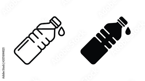 Two black plastic water bottle icons featuring simple line art and solid silhouette style designs