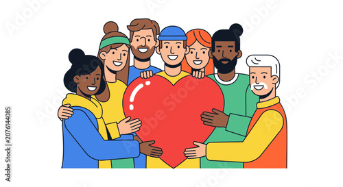 Diverse Group of People Holding Large Red Heart Together