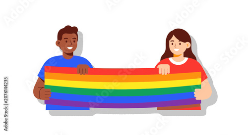 Diverse People Holding Pride Rainbow Flag