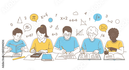 Diverse Students Studying Mathematics in Classroom