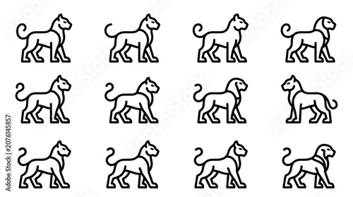 Obraz na plátně Multiple black line art dog illustrations.