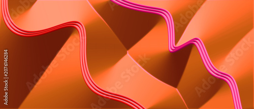 Neon Wavy Ribbon Abstract Background With Orange Gradient And Flowing Curved Shapes