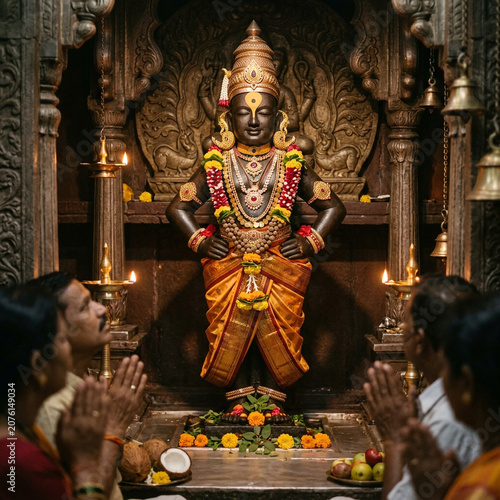 Lord Vitthal Vithoba Standing with Devotees in Pandharpur Temple
