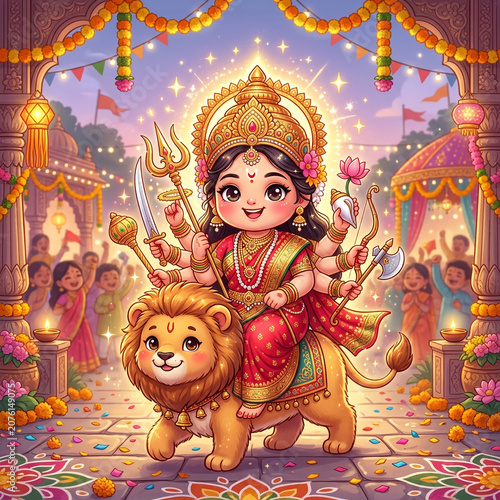 Cute Baby Goddess Durga Rid...