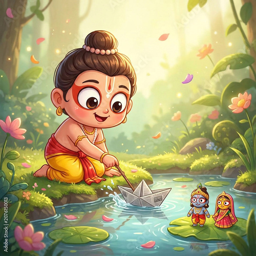 Cute Child Devotee Playing ...