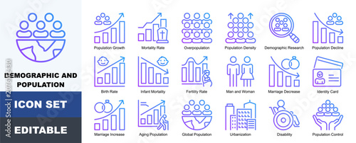 фотографія Demographic And Population Icon Pack Featuring Population Growth, Mortality Rate