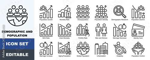 Konstfotografi Demographic And Population Icon Pack Featuring Population Growth, Mortality Rate