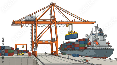 Large Cargo Ship Dock Crane.