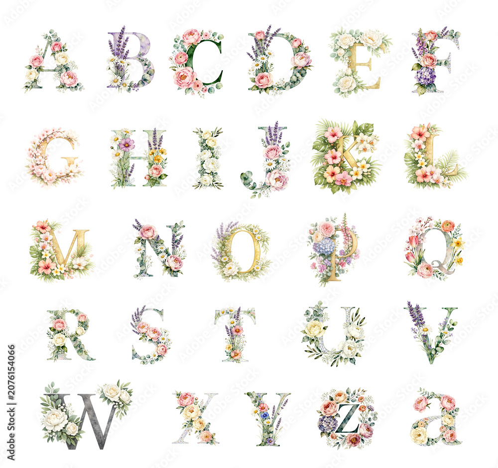 Naklejka premium alphabet of flowers