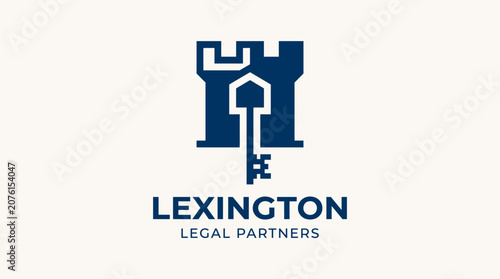 key and castle logo design. modern real estate logo template. crossed classic keys symbol.