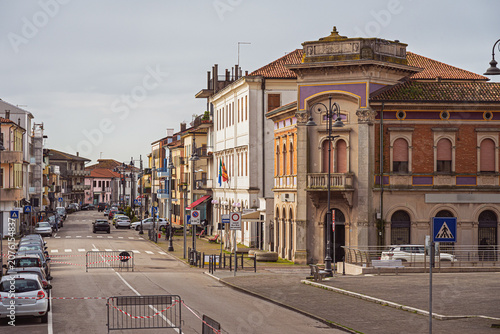 Cavarzere, Venice, Italy - 03 25 2025: top view of the Cavarzere main street, Venice province