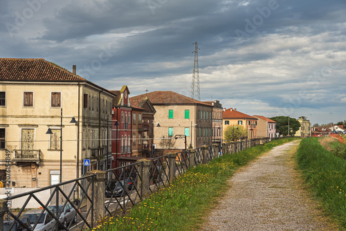 Cavarzere, Venice, Italy - 03 25 2025: top view of the Cavarzere main street, Venice province