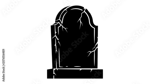 Foto Cracked Tombstone: A solemn silhouette of a cracked tombstone stands as a somber reminder of remembrance and finality, evoking thoughts of history and legacy