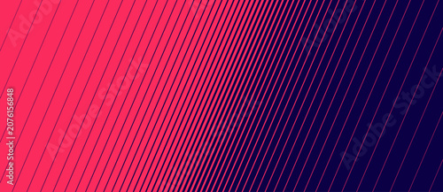 Tableau sur toile Diagonal lines narrowing toward edges and denser at center, overlaid on a bold two-tone gradient background transitioning from hot pink to deep midnight blue, creating a dynamic vector pattern