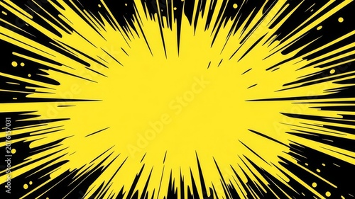 Dynamic yellow and black comic book style sunburst speed lines background effect explosion graphic art design pattern wallpaper.