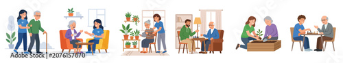 Photography Compassionate elder care illustrations caregivers support seniors with daily act