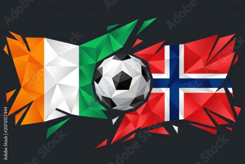 Ivory Coast Norway Soccer Ball Flags Low Poly Explosion Dark World Cup