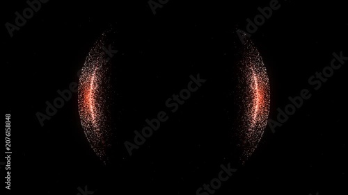 Abstract glowing particle sphere with orange and white dots on a dark space background, featuring smooth digital motion and futuristic technology visualization for modern sci-fi visuals
