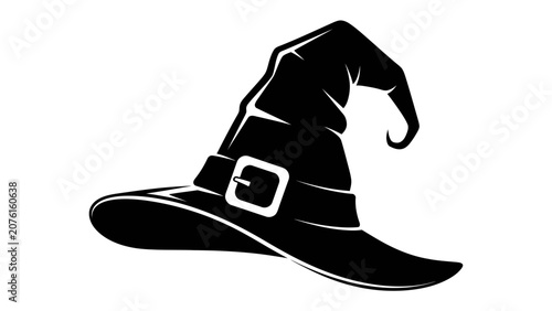 Bild auf Leinwand Black Witch Hat: A classic black witch hat with a pointed tip and wide brim, accented by a silver buckle, evoking a sense of mystery and magic