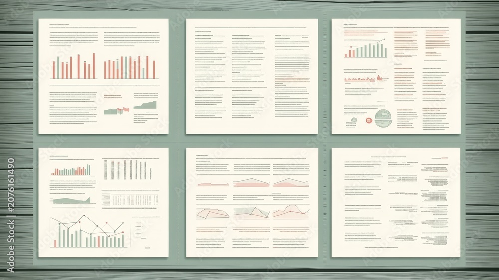 Naklejka premium Professional corporate financial reporting infographics presentation template set with data charts.