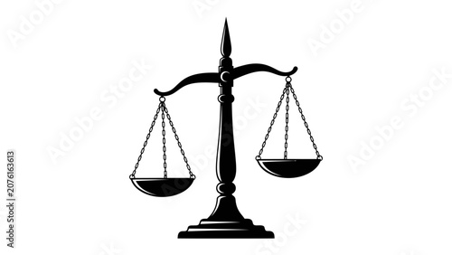 Canvastavla Scales of Justice: A stark black and white illustration of the scales of justice, symbolizing law, fairness, and balance in a legal context
