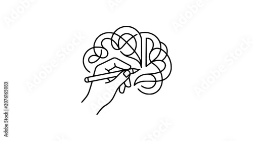 Obraz na płótnie Hand Drawing Abstract Brain Shape with Pen, Creative Idea Concept