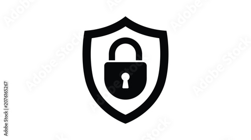 Shield With Padlock Icon Black Silhouette Against White Background security protection lock