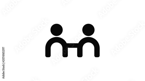 Two person silhouette icon with connected shapes on a white background silhouette