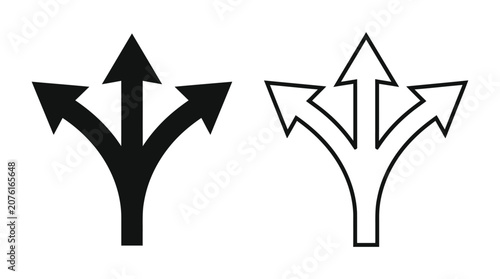 Three way arrow split graphic in black and line art silhouette arrows