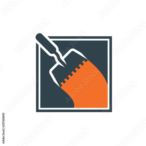 Orange notched trowel construction tool icon for masonry and tiling work Vector
