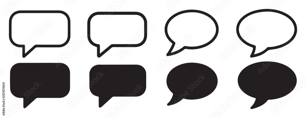 Fototapeta premium Minimalist speech bubble icons in circular and rounded rectangle designs for digital communications.