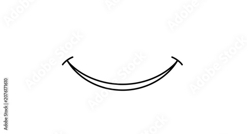 Simple black line art smile icon on white background, minimalist happy mouth symbol for positivity, joy, and graphic design.