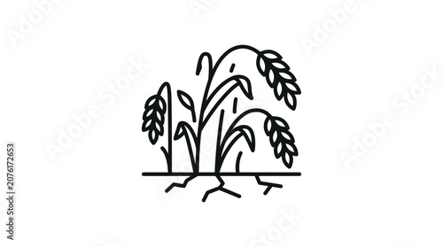 Dry Wheat Field Icon, Drought Agriculture Symbol, Cracked Earth, Rural Farming Concept