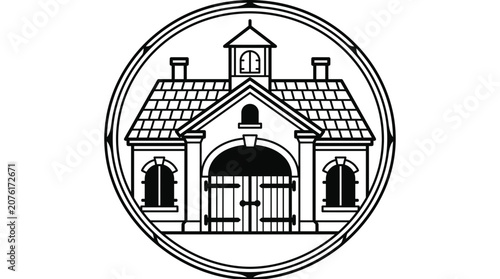 Vintage Barn Emblem Circle Outline Logo Design
