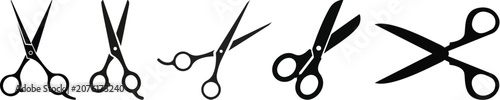 Fotografía Scissors icon design, Simple scissor silhouettes in different styles, clippers icon set
