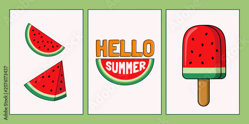Cute Watermelon Slices and Ice Pop Illustrations for Summer