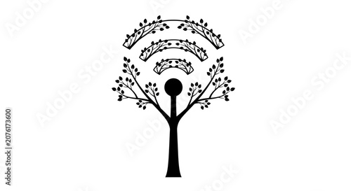 Black Tree Silhouette with Leaves.