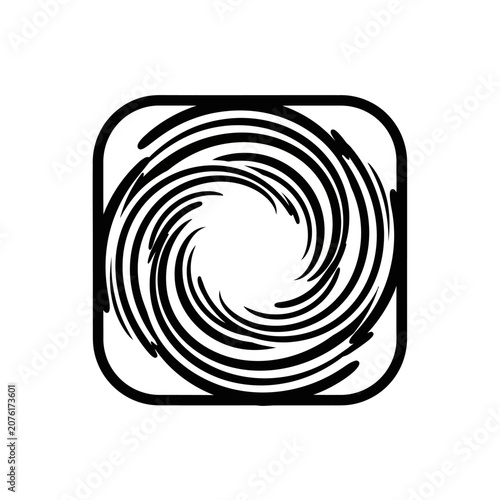 Black swirl design on white background.