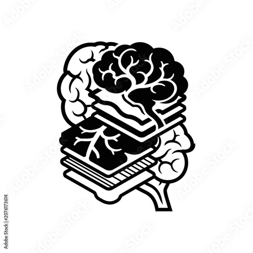 Brain on books knowledge concept.
