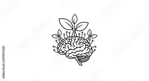 Brain with leaves growing out.