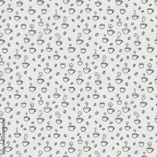 Seamless Coffee Cup and Coffee Bean Doodle Line Art Pattern