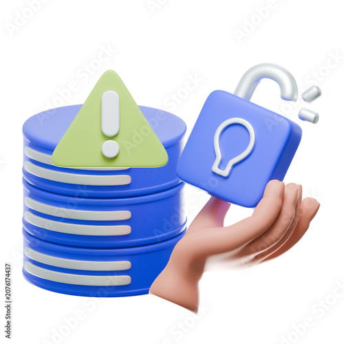 3D Cybersecurity Database Breach Icon